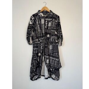 Newsprint Avant-Garde Neo Noble Zip Front Shirt Dress Womens Small Black White